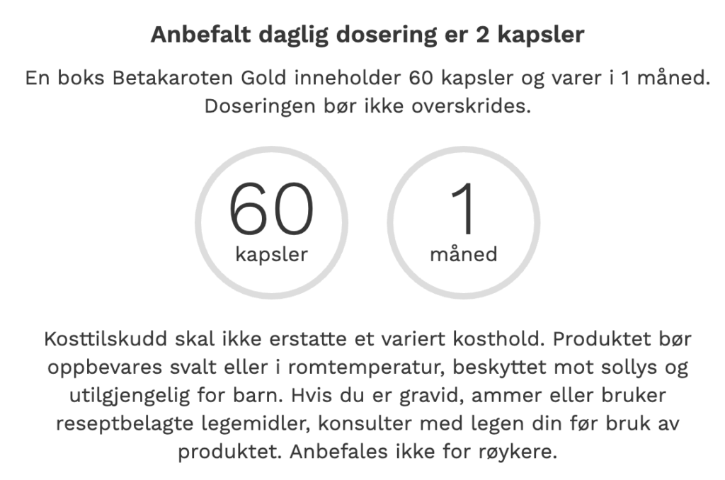 anbefalt daglig dosering av betakaroten
